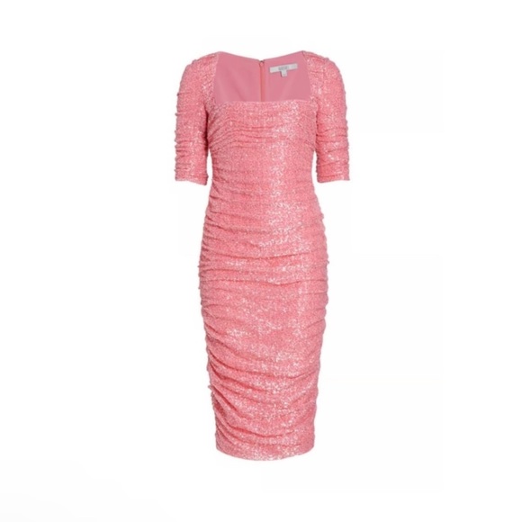 Badgley Mischka Ruched Sequin Cocktail Dress Bubblegum Pink 4 Party Wedding - Picture 1 of 10